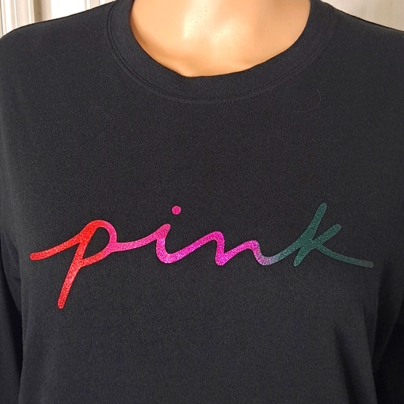 Victoria's Secret PINK Campus Long Sleeve Crewneck T-Shirt with Glitter Logo - Picture 2 of 5